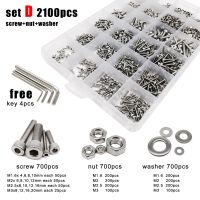 400/2100pcs M1.6 M2 M2.5 M3 M4 M5 304 Stainless Steel Allen Hexagon Hex Socket Cap Head Screw Bolt Nut Washer Set Assortment Kit Screw Nut Drivers