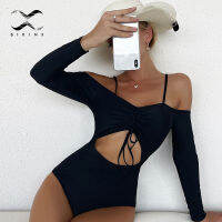 Black one piece swimsuit women Long sleeve bathing suits High cut swimwear conjunto biquinis feminino trajes de baño mujer 2022