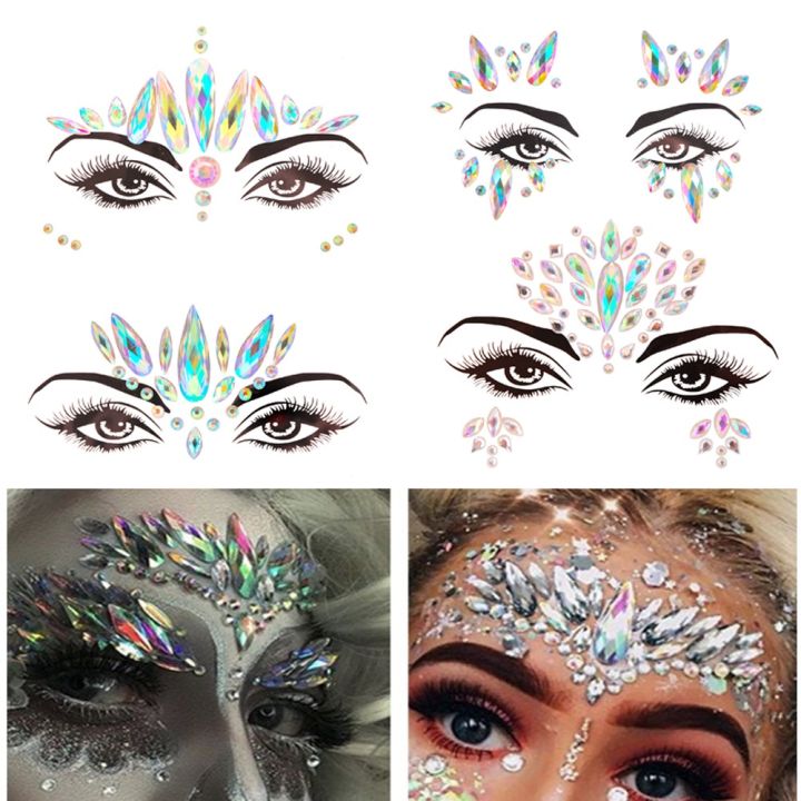 3D Face Tattoo Stickers Eyes Temporary Glitter Fake Makeup