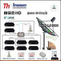 Thaisat 1.5m (แบบตั้งพื้น) + กล่องIPM HD Finn x8 + LNB PSI X-2 พร้อมสายRG6 (20m.x8)+(10m.x2)