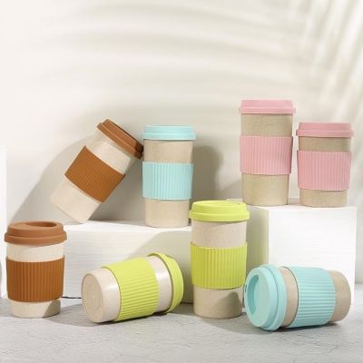 Double-wall Insulation Eco-friendly Wheat Fiber Straw Coffee Cup Travel Coffee Mug Leakproof Gift Mugs
