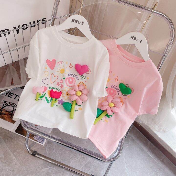 Kids T-Shirt 2022 New Korean Pure And Fresh 3D Flower Love Girls Fashion  Tops | Lazada.Vn