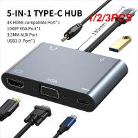 1/2/3ชิ้น4 In 1 USB C Hub To VGA HDMI-USB ที่เข้ากันได้ USB 3.0อะแดปเตอร์ PD แท่นวางมือถือสำหรับ Macbook โทรศัพท์ทีวีแล็ปท็อปสายพีซี