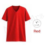 เสื้อยืดสีพื้น เสื้อคอวี เสื้อยืดคอวี T-Shirt ผ้าCotton (สีแดง)