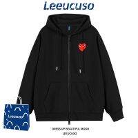 ☫Fashion Rei Kawakubo CDG PLAY LEE UCUSO เสื้อกันหนาวไหมพรมมีฮู้ดผู้ชายฤดูใบไม้ร่วงและฤดูหนาวนักเรียนแฟชั่นลำลองเสื้อโค้ตเข้ากับทุกชุด