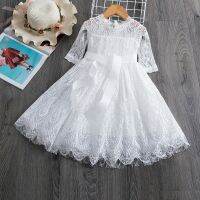 ZZOOI 2023 Birthday White Flower Wedding Princess Dress for Girls 3-8y Pink Dresses Kids Clothes Colorful Cake Mesh Lace Dots Children