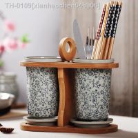 ✖ↂ xianhaochen048906 Jingdezhen Porcelana Chopsticks Tubo Underglaze Cor Padrão antigo assento único Drip Pan Base criativo FrameDuplo