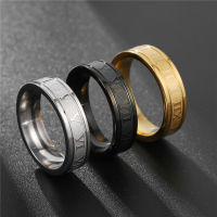 แหวนเหล็กไทเทเนียมพังก์ฮิปฮอปสแตนเลสผู้ชายแหวนตัวเลขโรมันแหวนคู่อเนกประสงค์สไตล์แหวน