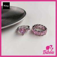 barbie ตุ๊กตาบาร์บี้ ตุ๊กตาบาร์บี้ ป่า หวาน คริสตัล สี่เหลี่ยม สีชมพู ความรัก ทองแดง เครื่องประดับแฟชั่น แหวนนิ้วผู้หญิง แหวนสไตล์เกาหลี