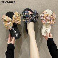 High-heeled sandals and slippers 2023 new Korean style outer wear sweet butterfly muffin bottom floral floral Hyun Ya wind slope heel beach drag