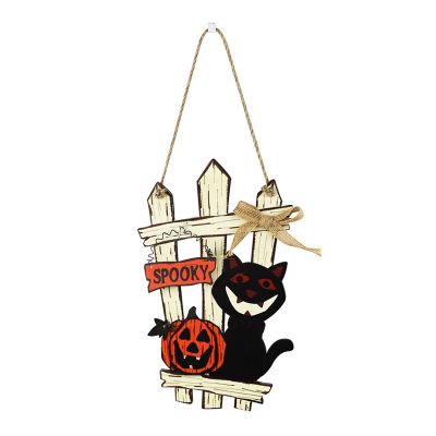 Halloween Wreath Door Hanging Decoration Wooden Garland Pumpkin Black Cat Cemetery Castle Ornaments for Home Sign