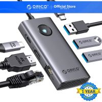 Orico อะแดปเตอร์ฮับ Type C 6 in 1 USB C HUB พร้อม 4K30Hz HDMI USB 3.0 RJ45 PD100W สําหรับ Macbook Pro Air แล็ปท็อป (PW11)