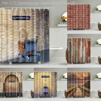 【CW】✳▼▲  Wood Door Platform 3/4 Wall Bookshelf Shower Curtains Curtain Fabric Polyester with Hooks