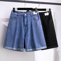 150กก. ขนาดพิเศษ Celana Pendek Denim สะโพก5จุดสำหรับผู้หญิง150ฤดูร้อนเอวสูงหลวม5XL น้ำเงินดำ6XL 7XL 9XL 8XL