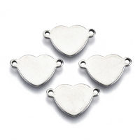 50pc  201 Stainless Steel Links Connectors Stamping Blank Tag Heart Stainless Steel Color 10x15.5x1mm Hole: 1.2mm