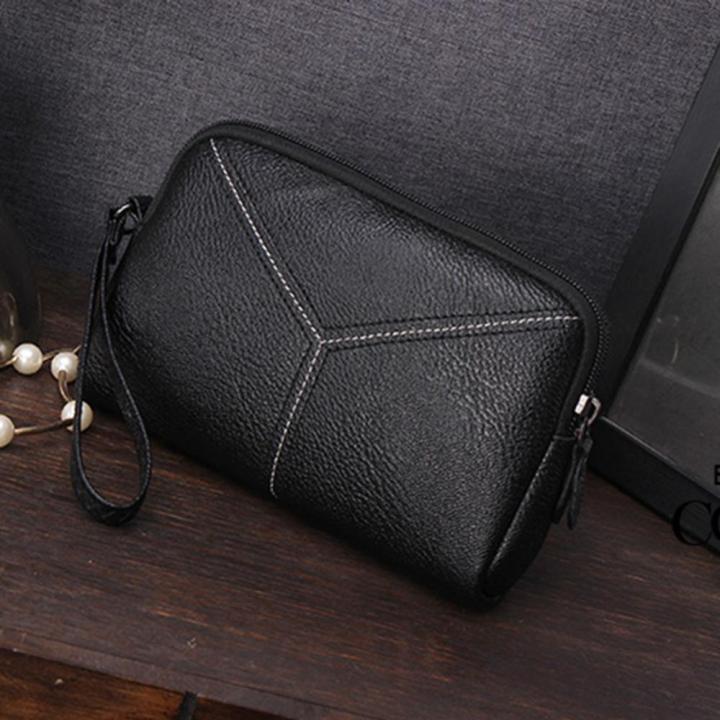 กระเป๋าพัดลมพกพาอเนกประสงค์หนัง-pu-สำหรับผู้หญิงกระเป๋าคลัทช์เหรียญบัตร-สีดำ
