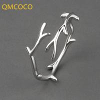 QMCOCO Simple Branch Leaf Thin Ring Silver Color Open Adjustable Ring For Women Girls Trendy Fashion Finger Jewelry Party Gifts