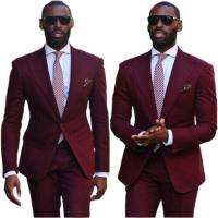 2022 New Arrival Wine Red Men Suits 2Pieces(Jacket Pant Tie) High Quality Slim Fit Blazer Formal Prom Terno Clothes Fashion