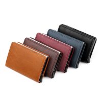 Fashion Aluminum Credit Card Wallet RFID Blocking Trifold Smart Men Wallets PU Leather Slim with Coin Pocket Card Holders