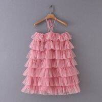 ZZOOI new women sweet lamianted ruffles net yarn halter cake dress female sexy strapless mini vestidos casual party dresses DS2330