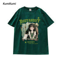 KUMI เสื้อแขนสั้นผู้หญิงลายแมวสาวน่ารัก,ฉบับภาษาเกาหลี