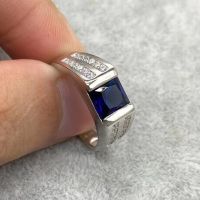 New Multi Color Sterling Silver 925 Sterling Silver Square Mens Ring Simple Classic Inlaid Blue Zircon Fashion Ring for Women