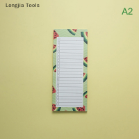 Longjia Tools แผ่นบันทึกข้อมูลแม่เหล็ก50แผ่นกระดาษจดบันทึกแผ่นติดที่ถอดออกได้สำหรับผลไม้ตู้เย็นพิมพ์ลายสมุดวางแผนที่จะทำรายการเครื่องเขียน