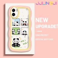 Jlingji เคสสำหรับ VIVO Y15s Y15a Y01รูปแพนด้าน่ารัก Colour Wave Border TPU ใสนุ่มเคสมือถือสร้างสรรค์เคสกล้องทนต่อการสึกหรอซิลิกาเจลฝาครอบป้องกัน