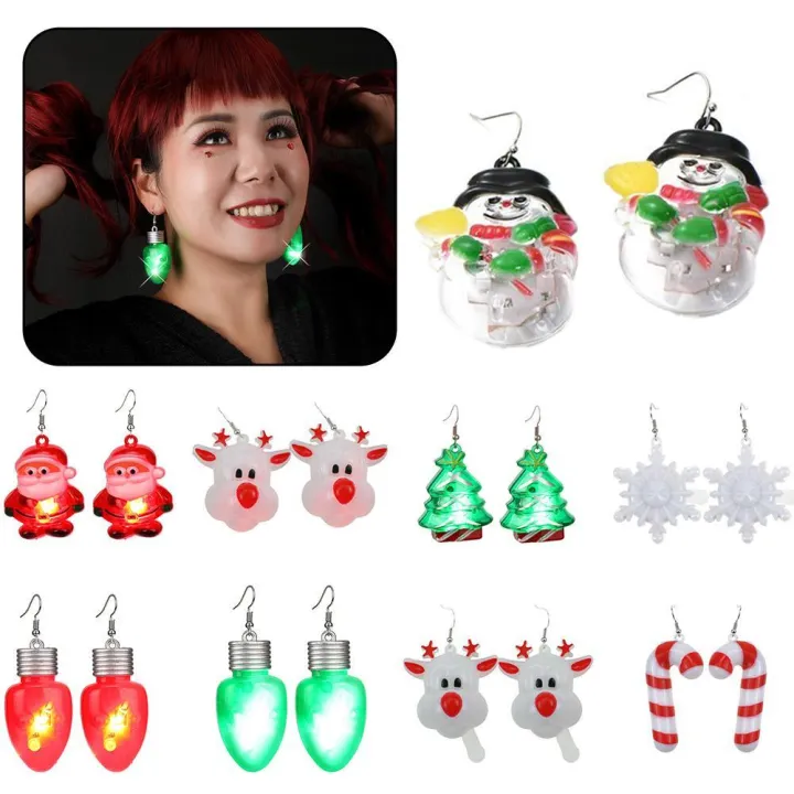 Women LED Earrings Glowing Light Up Earrings Santa Christmas Lights