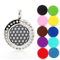 【HOT】 20mm Flower Of Life Diffuser Necklace Pendant For Women Stainless Steel Jewelry Making Aromatherapy Perfume Locket DIY Keychain