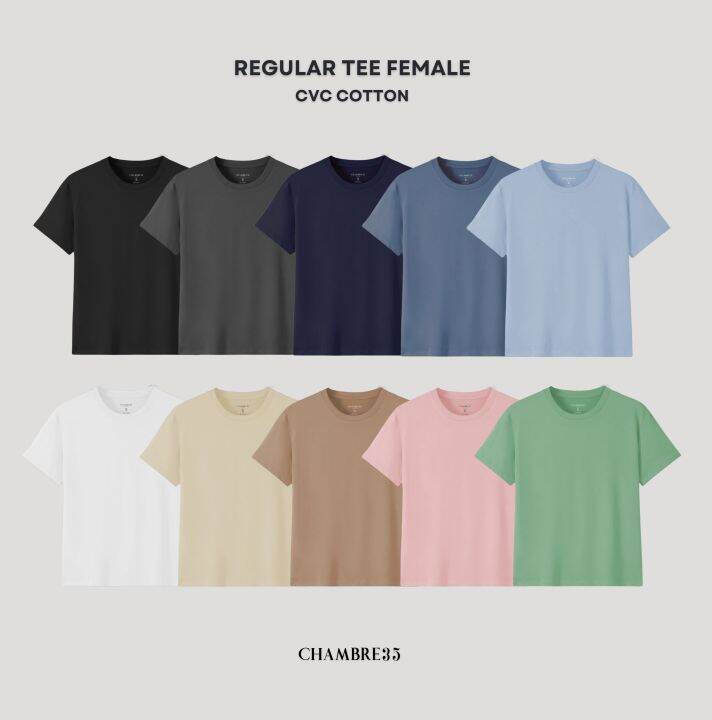 chambre35-regular-tee-female-เสื้อยืดคอกลม-รุ่นใส่สบาย-ทรงสวย-ผ้าอยู่ทรง-ไม่ติดขน-ซักแล้วไม่หด-ไม่ย้วย-คอไม่กว้าง