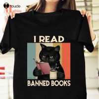 Funny Cat I Read Banned Books Funny Bookworms Reading Book Vintage T-Shirt Mens White Shirt Xs-5Xl Christmas Gift Printed Tee