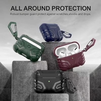 TPU Rugged Armor Case with Carabiner Shockproof Bluetooth Earphone Protector Soft Wireless Earbuds Case for Airpods Pro 2