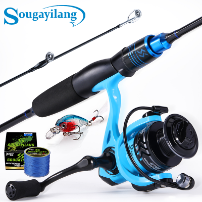 SougayilangSougayilang Spinning Fishing Rod Set 1.8M/2.1M 2ส่วน Super Light Super Soft UL Fishing Rod และ Gear Ratio 5.2:1รอกตกปลาพร้อมสายตกปลา PE และเหยื่อตกปลาคุณภาพดีและราคาถูกตกปลาครบชุด