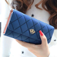 กระเป๋าสตางค์ผู้หญิง Lady Clutch Leather Plaid Hasp Female Wallets Long Length Card Holder Phone Bag Money Coin Pocket Ladies Purses