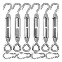 6 Pieces of 304 Stainless Steel M4 Eye &amp; Hook Turn Buckle Wire Rope Tension + 4 Spring Hook - Silver color