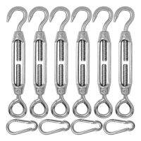 6 Pieces of 304 Stainless Steel M4 Eye &amp; Hook Turn Buckle Wire Rope Tension + 4 Spring Hook - Silver color