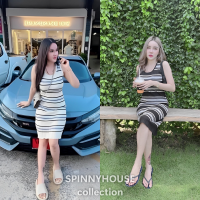 ? SpinnyHouse ? เดรสไหมพรม ❤️?ผ้าไหมพรม ทรงรัดรูป แขนกุด? ดีเทลทอลายสลับ?? เดรสยาว รุ่น ซีพี