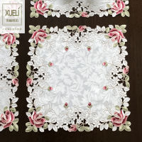 SQUARE Pink Rose Elegant Embroidery Table Runner Pastoral Fabric Tea tablecloth, Luxury Table mat table Cover for decoration