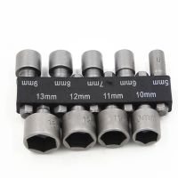 9pcs/set Wrench 1/4 quot; Screw Metric Driver Tool Set Adapter Drill Bit 5 To 13mm Hexagonal Shank Hex Nut Socket