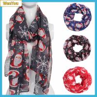 WENYOU Fashion Silk Wrap Santa Claus Long Shawl Chiffon Print Scarf Organza Floral Scarves