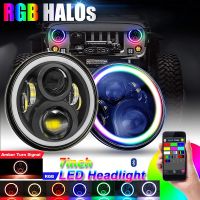 RGB 7 Inch Halo LED Headlights DRL Lights Combo Kit Bluetooth Remote Control for Jeep Wrangler JK TJ LJ Hummer H1 H2