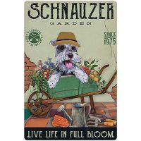 สัตว์น่ารักป้ายโลหะดีบุก Schnauzer Garden Live Life In Bloom Bar Cafe Courtyard Farmhouse ตกแต่งในร่มและกลางแจ้ง New