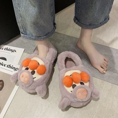 Winter Interior Home Slippers for Men and Women Couple Cute Plush Piglet Home Warm Furry Cotton Slippers Home