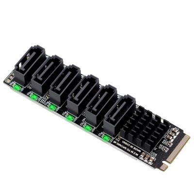 M.2 MKEY PCI-E Riser Card PCIE Adapter Card M.2 NVME to SATA Card M.2 NVME to SATA3.0 PCIE to SATA 6Gpbsx6-Port Expansion Card ASM1166
