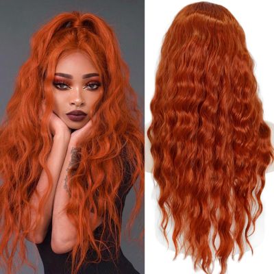 【jw】☌☬✣  Synthetic Wigs Hairstyle middle orange black wig heat-resistant fiber synthetic for women