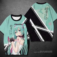 Hatsune Miku T-shirt 2023 Summer New 2D Short Sleeve Japanese Mens Cartoon Print Half Sleeve{trading up}