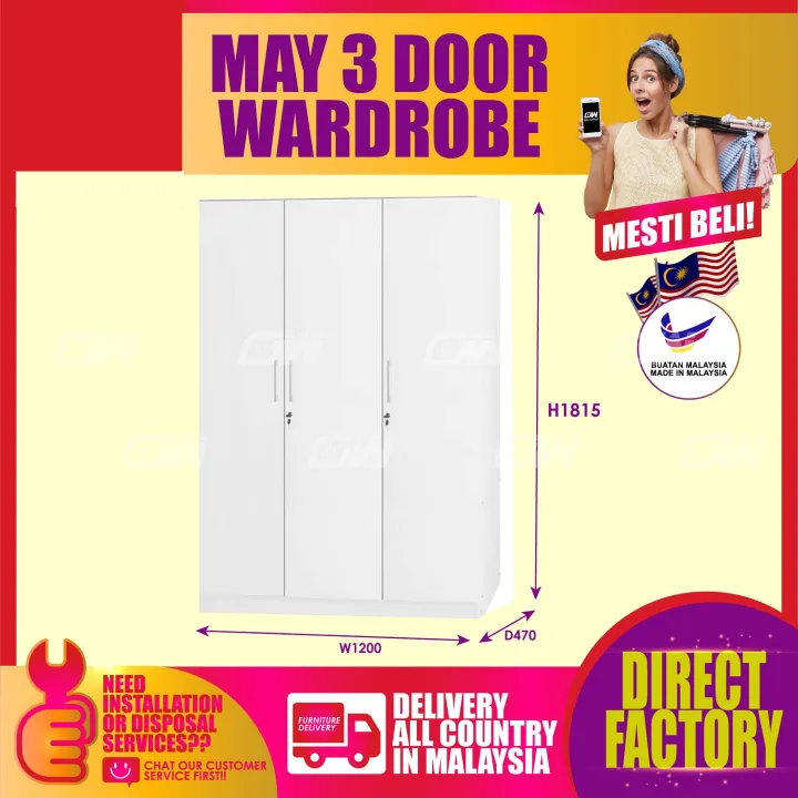 May 3 Door Wardrobe / Swing Door / Cloth Storage