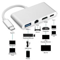 Type C to HDMI 4K+ Ethernet Adapter Network Card RJ45 Lan + USB 3.0 USB-C Video Adapter Cable Converter for Macbook Air Pro HDTV