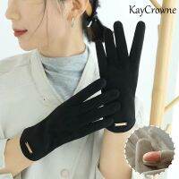 KayCrowne รักษาความอบอุ่นแฟชั่นใหม่สำหรับผู้หญิง,ถุงมือสตรีงดงามแบบไม่มีนิ้ว G223ถุงมือสีดำฤดูหนาวที่หรูหรา